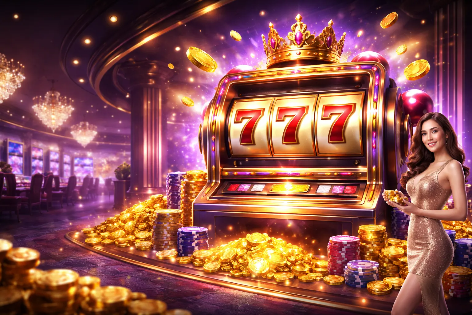 Hình ảnh chính trò chơi slot b66 game với biểu tượng máy slot và tiền thưởng